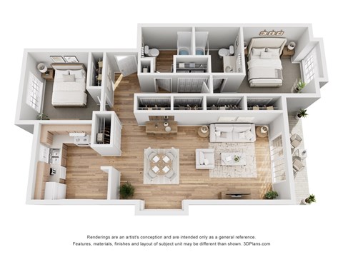 Floor plan for 2 beds, 2 baths, 1163 sqft